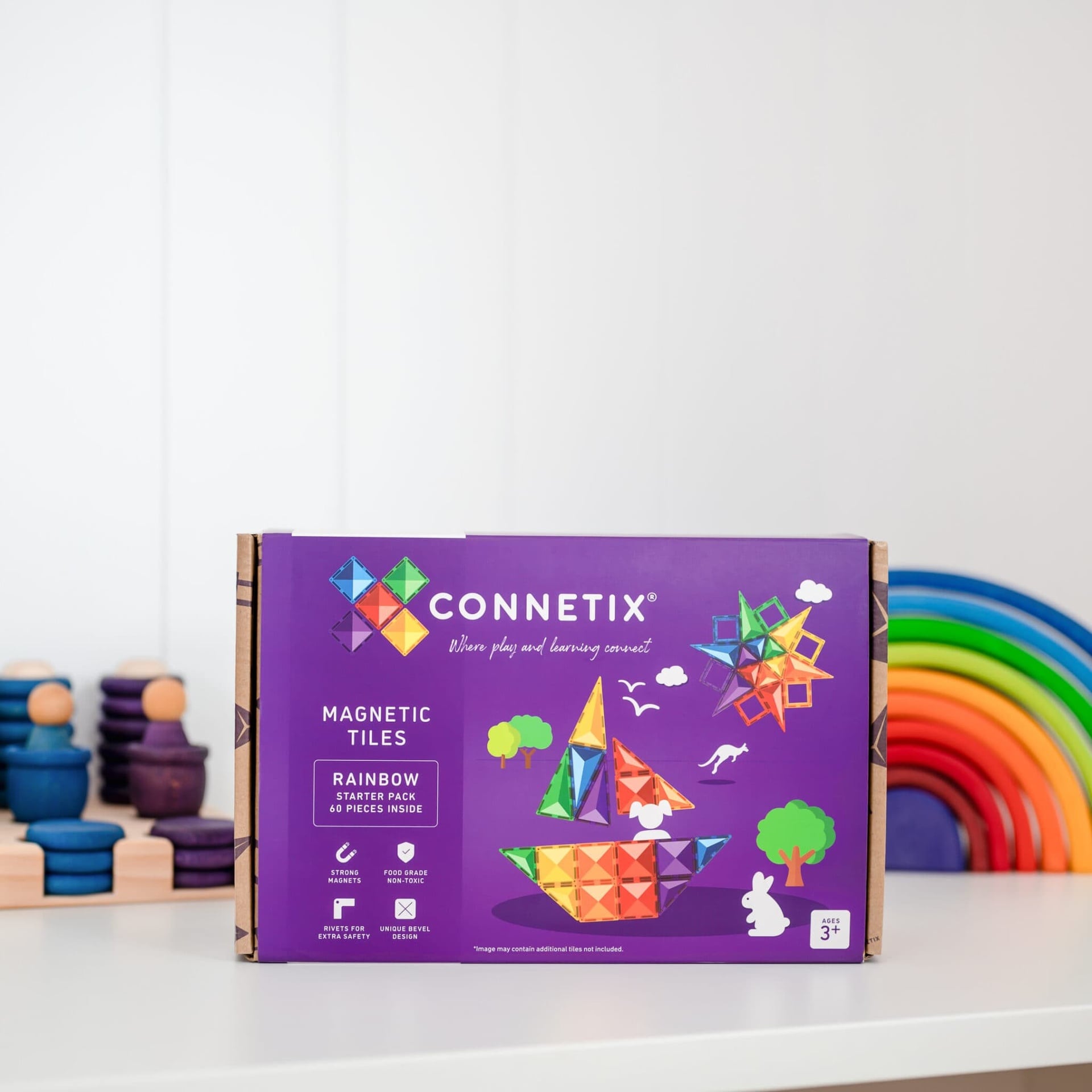 Connetix 60 vnt. Connetix vaivorykštės "Starter" rinkinys - Rainbow Starter Pack - Uogų kopos