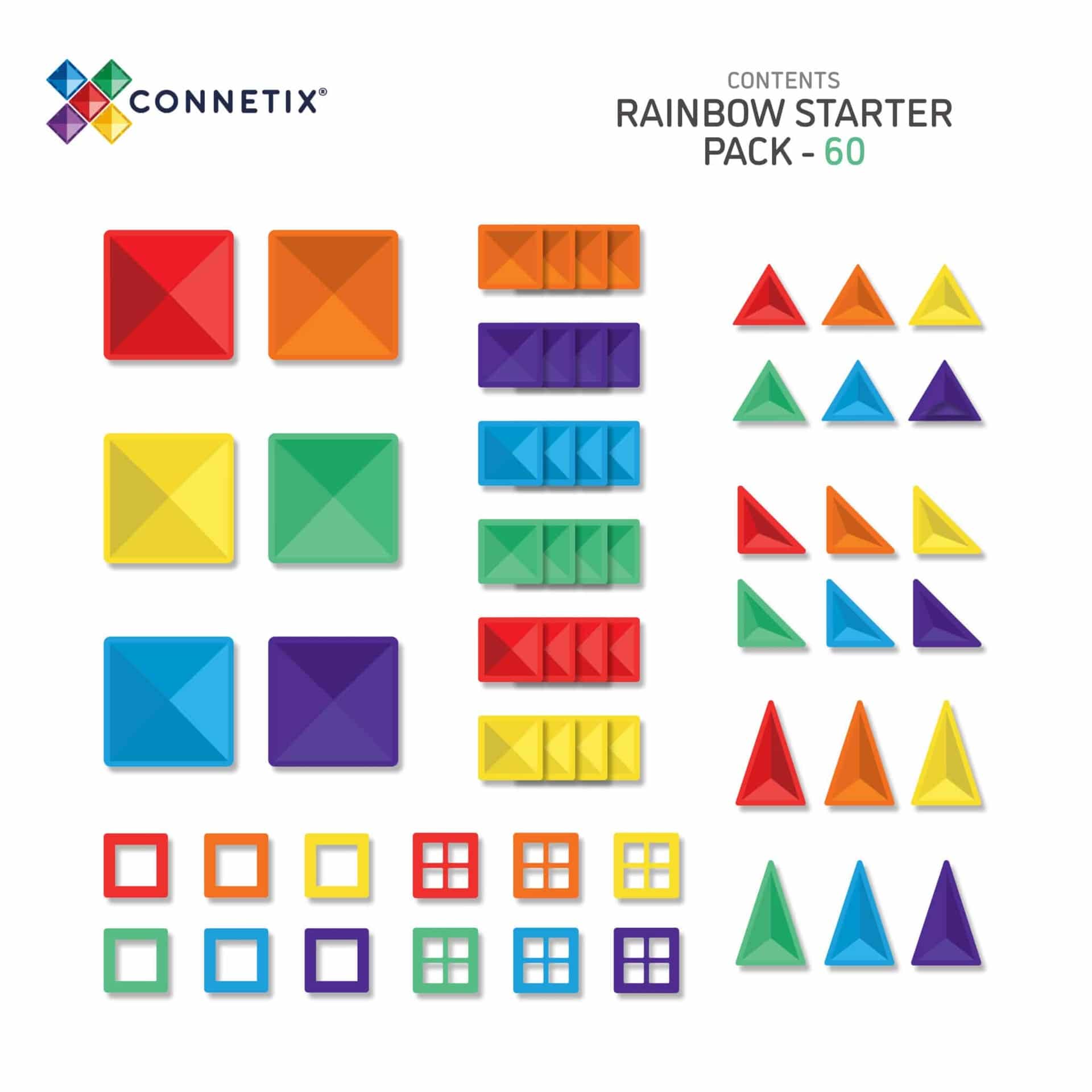 Connetix 60 vnt. Connetix vaivorykštės "Starter" rinkinys - Rainbow Starter Pack - Uogų kopos