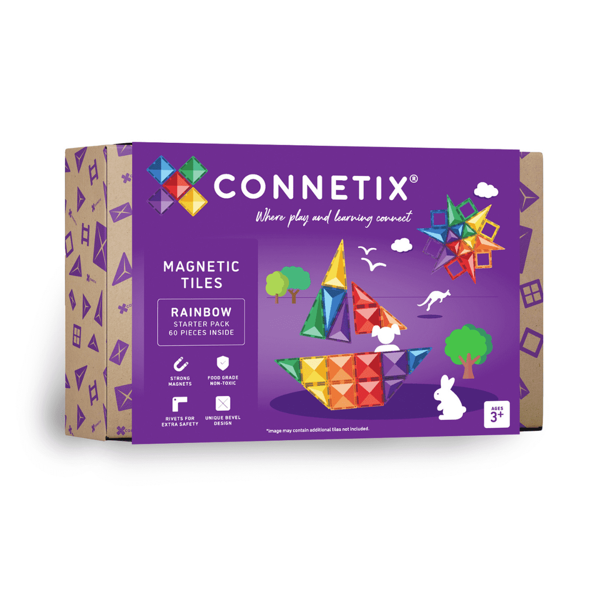 Connetix 60 vnt. Connetix vaivorykštės "Starter" rinkinys - Rainbow Starter Pack - Uogų kopos