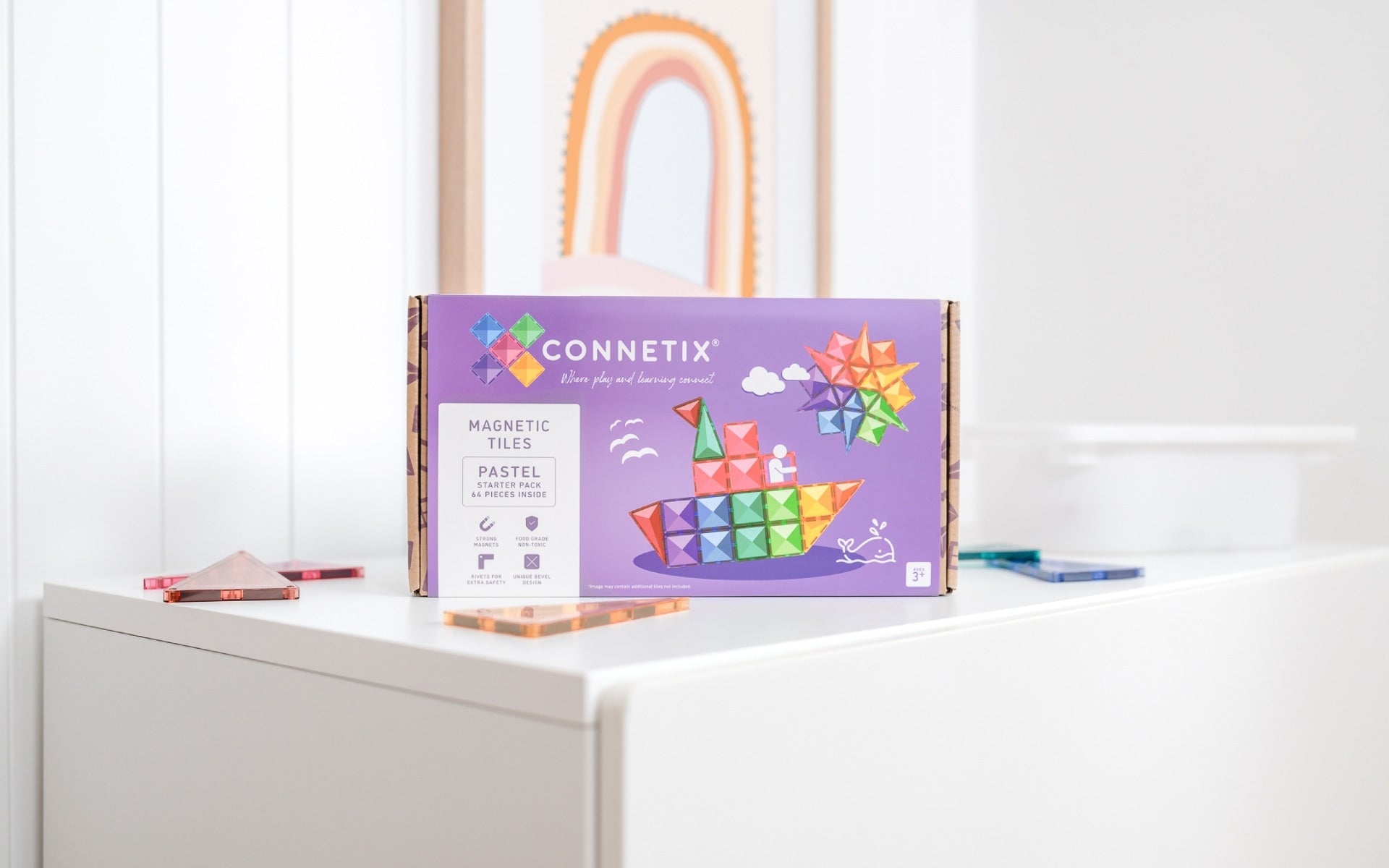 Connetix 64 vnt. Connetix pastelinis "Starter" rinkinys - Pastel Starter Pack - Uogų kopos