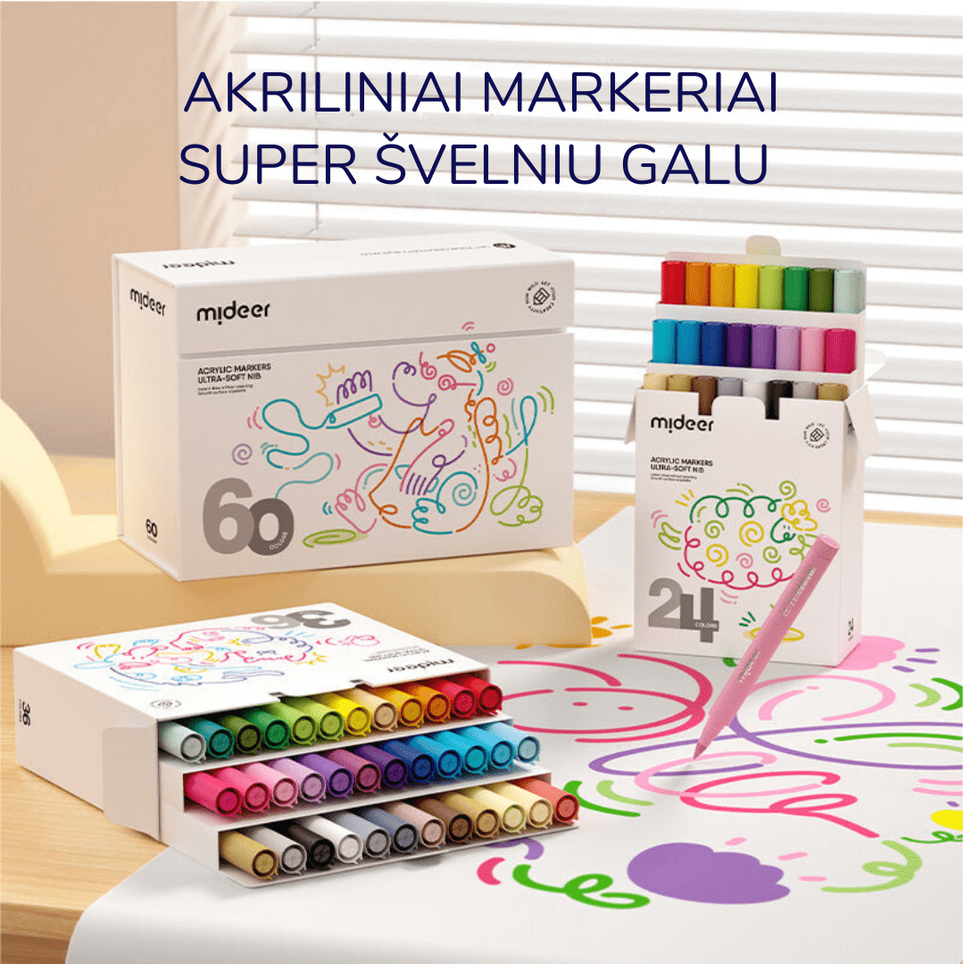 Mideer Akriliniai markeriai flomasteriai minkštu antgaliu - 12 spalvų - Uogų kopos
