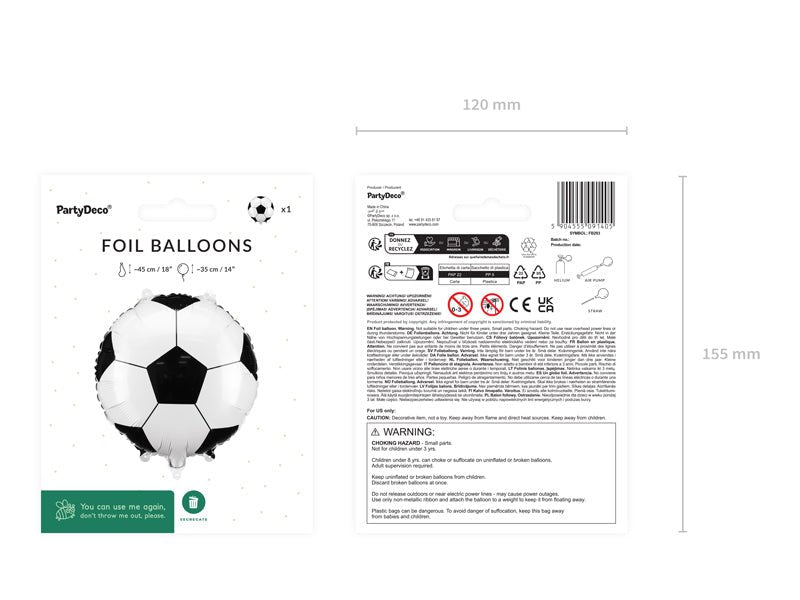 PartyDeco Folinis balionas „Futbolo kamuolys“, 35cm - Uogų kopos