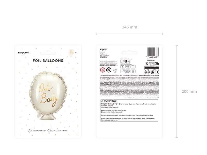PartyDeco Folinis balionas „Oh Baby“ 37.5 x 53 cm - Uogų kopos