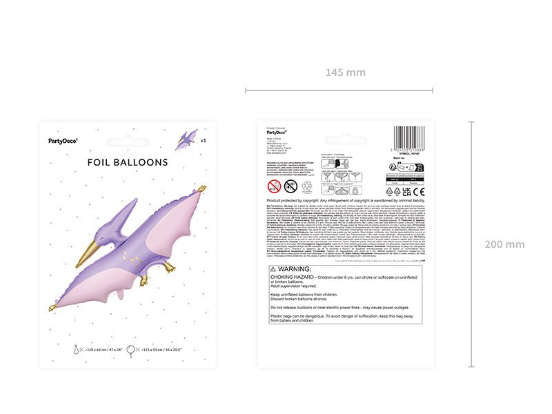 PartyDeco Folinis balionas „Pterodaktilis“ 120x62 cm - Uogų kopos