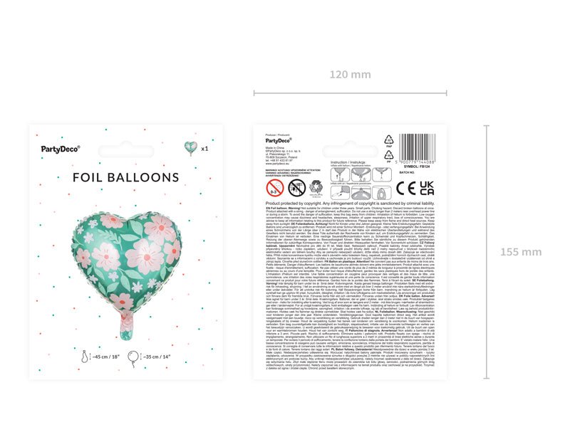 PartyDeco Folinis balionas „Širdis su gėlėmis“ 35cm - Uogų kopos