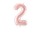 PartyDeco Folinis balionas skaičius „2" 72cm - Light Pink - Uogų kopos
