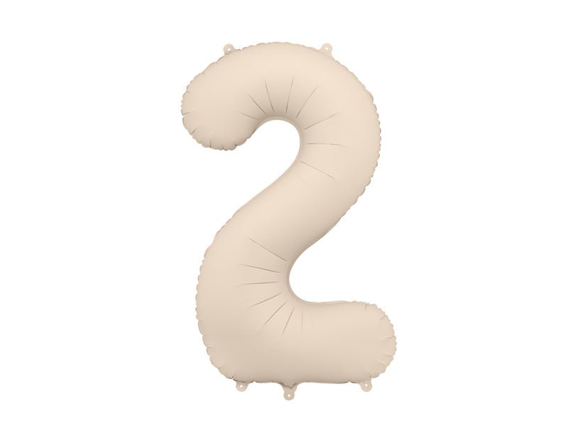 PartyDeco Folinis balionas „Skaičius 2“, 86 cm - Smėlinė - Uogų kopos