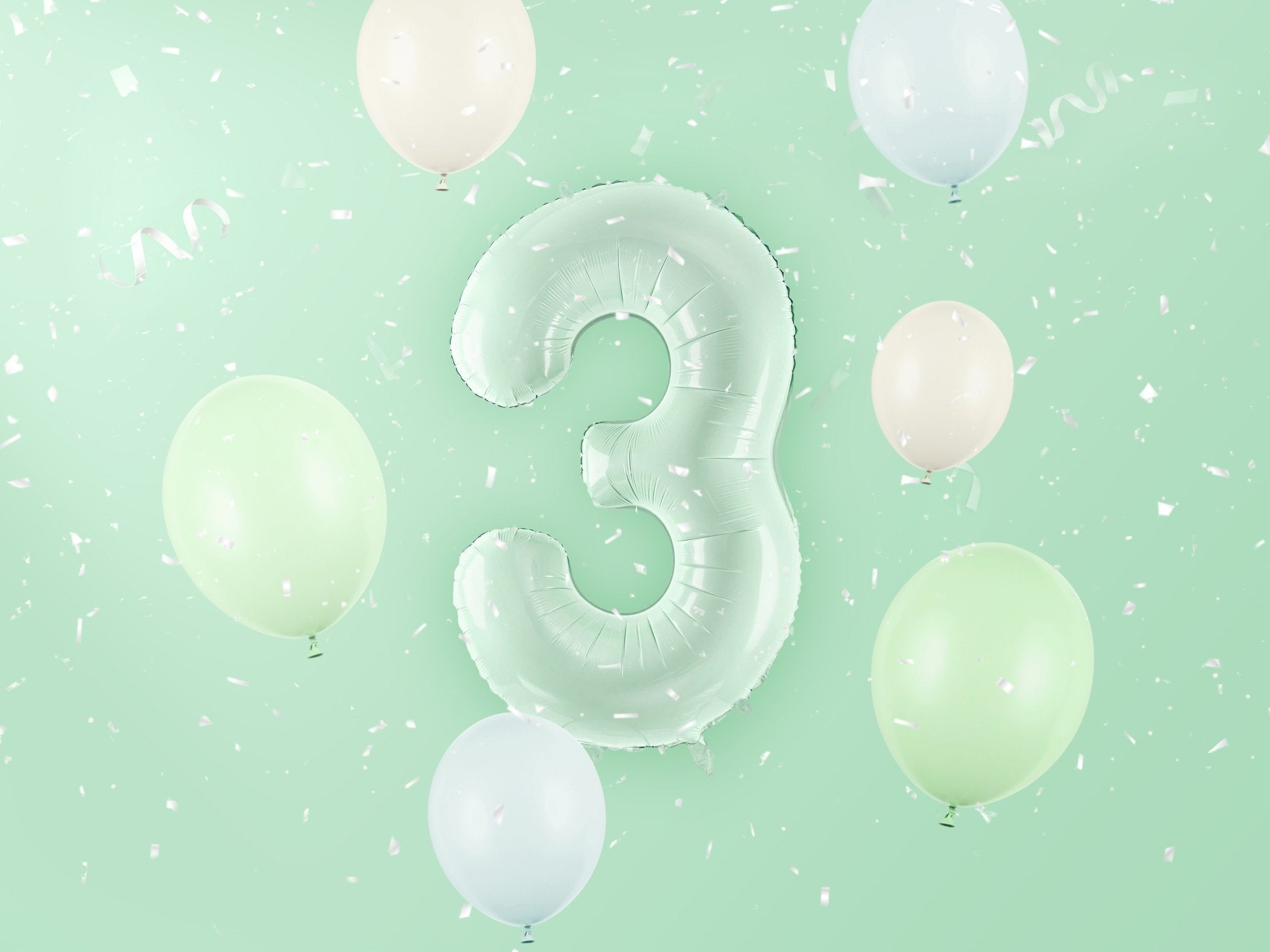 PartyDeco Folinis balionas skaičius „3" 72cm - Green - Uogų kopos