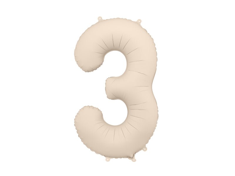 PartyDeco Folinis balionas „Skaičius 3“, 86 cm - Smėlinė - Uogų kopos
