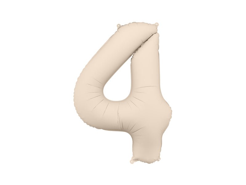 PartyDeco Folinis balionas „Skaičius 4“, 86 cm - Smėlinė - Uogų kopos