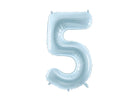 PartyDeco Folinis balionas skaičius „5" 72cm - Light Blue - Uogų kopos