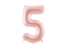 PartyDeco Folinis balionas skaičius „5" 72cm - Light Pink - Uogų kopos