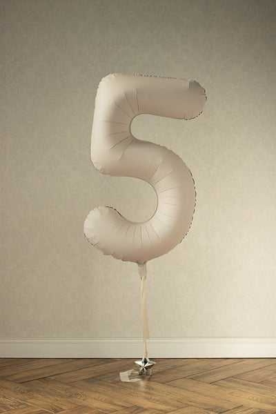 PartyDeco Folinis balionas „Skaičius 5“, 86 cm - Smėlinė - Uogų kopos
