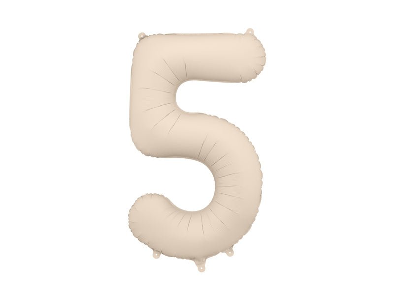 PartyDeco Folinis balionas „Skaičius 5“, 86 cm - Smėlinė - Uogų kopos