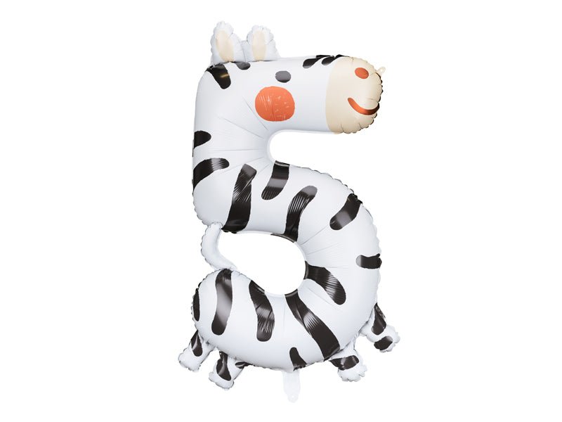 PartyDeco Folinis balionas „Skaičius 5" Zebras, 68 x 98 cm - Uogų kopos