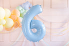 PartyDeco Folinis balionas skaičius „6" 72cm - Light Blue - Uogų kopos