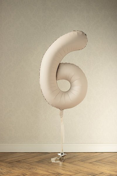 PartyDeco Folinis balionas „Skaičius 6“, 86 cm - Smėlinė - Uogų kopos