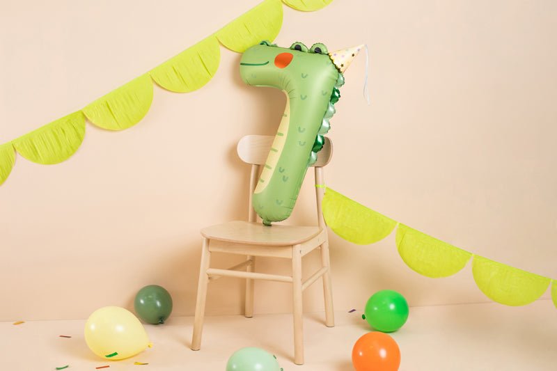 PartyDeco Folinis balionas „Skaičius 7" Krokodilas, 56 x 85 cm - Uogų kopos