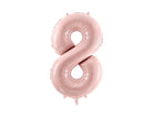 PartyDeco Folinis balionas skaičius „8" 72cm - Light Pink - Uogų kopos