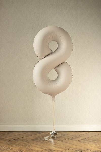 PartyDeco Folinis balionas „Skaičius 8“, 86 cm - Smėlinė - Uogų kopos