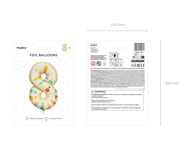 PartyDeco Folinis balionas „Skaičius 8" – Gyvatė, 55 x 88 cm - Uogų kopos