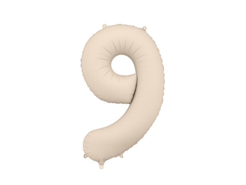 PartyDeco Folinis balionas „Skaičius 9“, 86 cm - Smėlinė - Uogų kopos