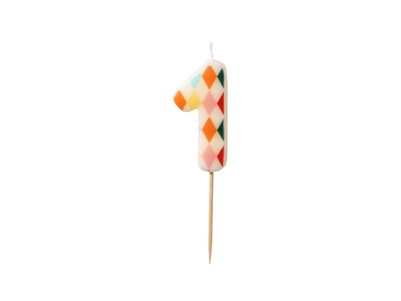 PartyDeco Gimtadienio žvakutė skaičius 1 - Spalvotas, 5.5 cm - Uogų kopos