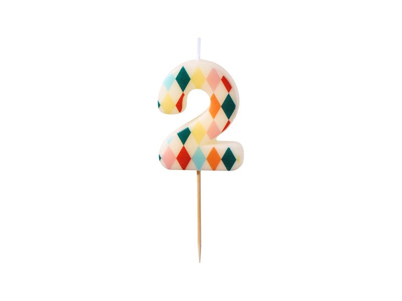 PartyDeco Gimtadienio žvakutė skaičius 2 - Spalvotas, 5.5 cm - Uogų kopos