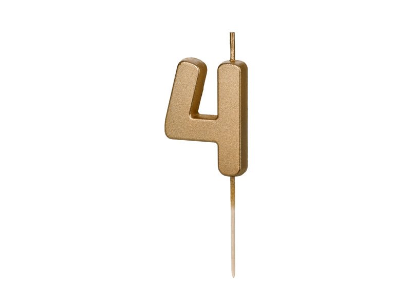 Uogų kopos Gimtadienio žvakutė skaičius 4 - Aukso spalvos, 4.5 cm - Uogų kopos