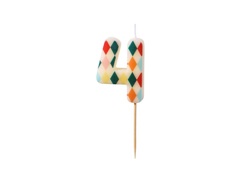 PartyDeco Gimtadienio žvakutė skaičius 4 - Spalvotas, 5.5 cm - Uogų kopos