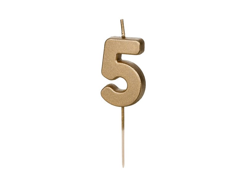 Uogų kopos Gimtadienio žvakutė skaičius 5 - Aukso spalvos, 4.5 cm - Uogų kopos