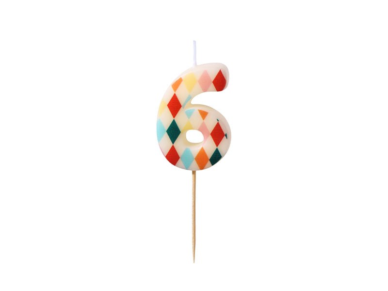 PartyDeco Gimtadienio žvakutė skaičius 6 - Spalvotas, 5.5 cm - Uogų kopos
