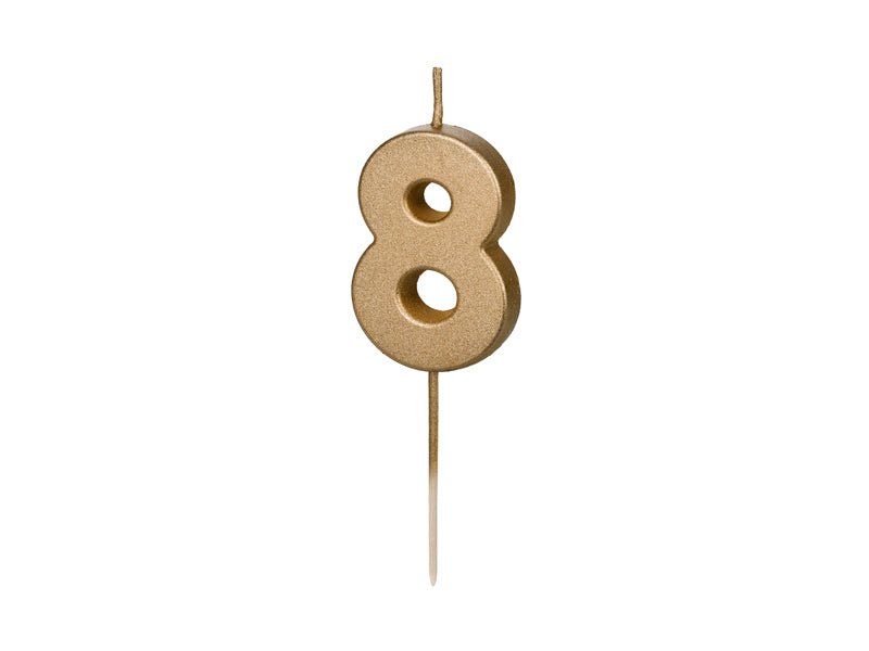Uogų kopos Gimtadienio žvakutė skaičius 8 - Aukso spalvos, 4.5 cm - Uogų kopos