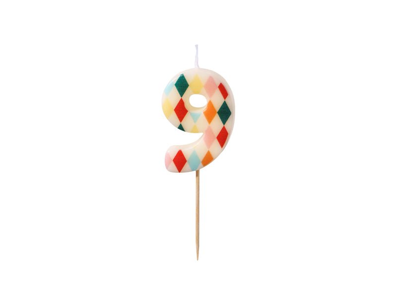 PartyDeco Gimtadienio žvakutė skaičius 9 - Spalvotas, 5.5 cm - Uogų kopos