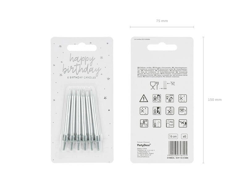 PartyDeco Gimtadienio žvakutės - Sidabrinė 6 cm - Uogų kopos