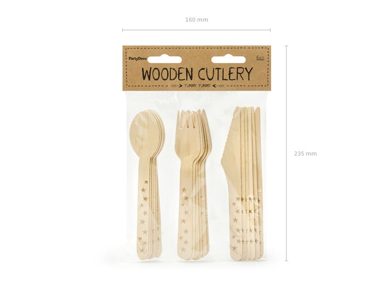 PartyDeco Mediniai stalo įrankiai „Žvaigždės“, 16 cm, 18 vnt. - Uogų kopos