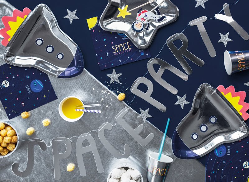 PartyDeco Popierinės lėkštutės „Kosminė šventė – Raketos“, 21,5 x 29,5 cm - Uogų kopos