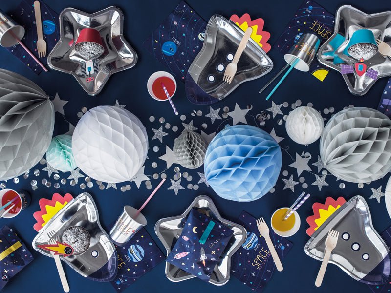 PartyDeco Popierinės lėkštutės „Kosminė šventė – Raketos“, 21,5 x 29,5 cm - Uogų kopos