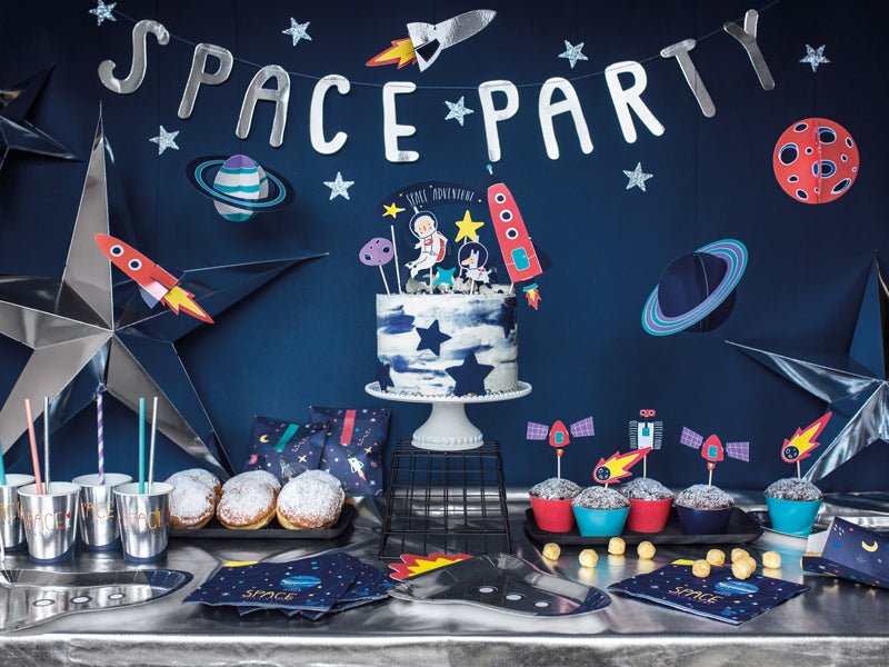PartyDeco Popierinės lėkštutės „Kosminė šventė – Raketos“, 21,5 x 29,5 cm - Uogų kopos