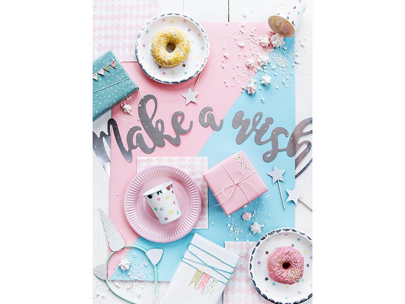 PartyDeco Popierinės lėkštutės „Vienaragis – Žvaigždės“, 18 cm - Uogų kopos