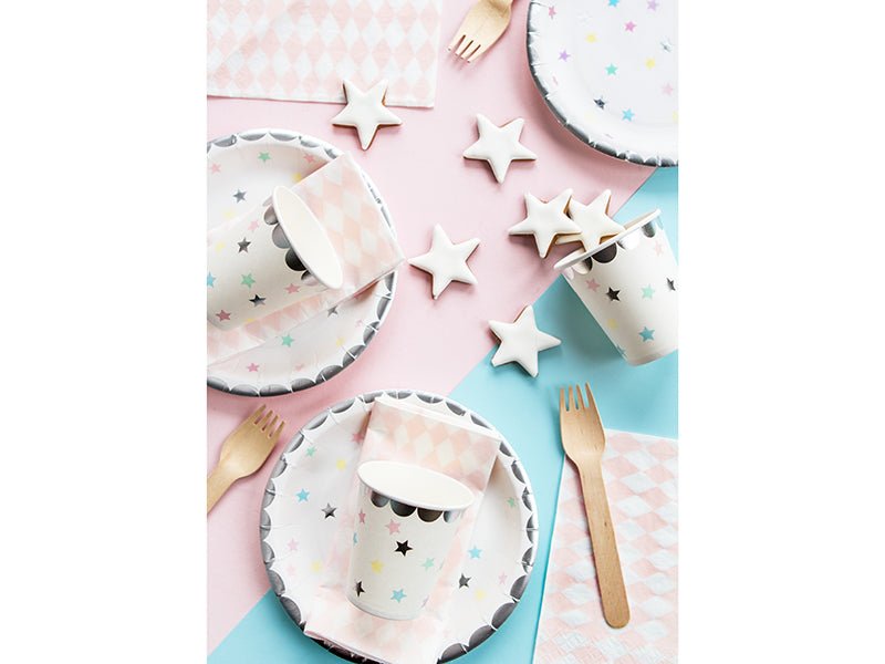 PartyDeco Popierinės lėkštutės „Vienaragis – Žvaigždės“, 18 cm - Uogų kopos