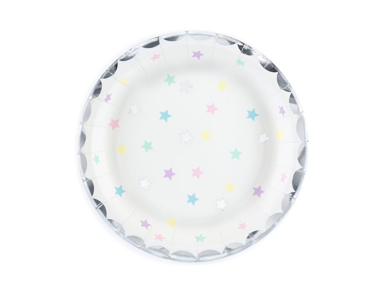 PartyDeco Popierinės lėkštutės „Vienaragis – Žvaigždės“, 18 cm - Uogų kopos