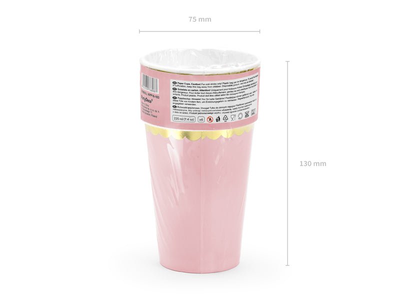 PartyDeco Popieriniai puodeliai, 220 ml - Rožinė - Uogų kopos