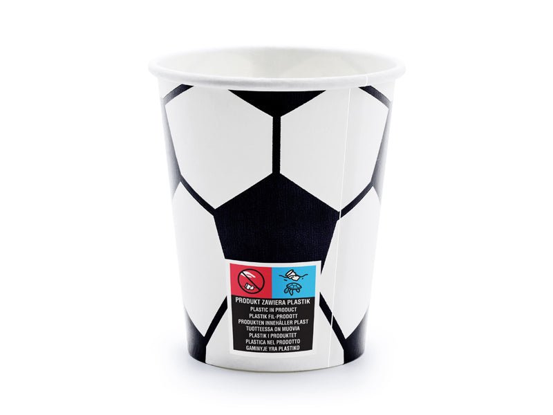 PartyDeco Popieriniai puodeliai „Futbolas“, 260 ml - Uogų kopos