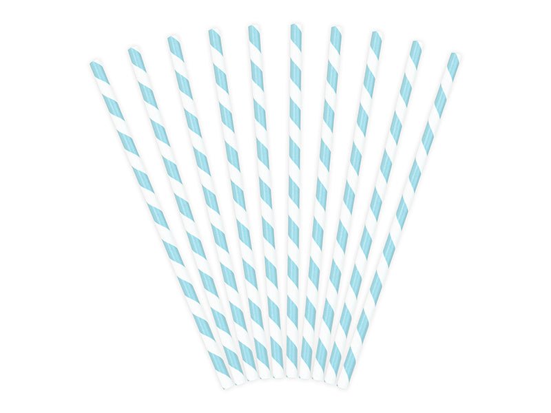 PartyDeco Popieriniai šiaudeliai „Mėlyna - Balta" 19.5 cm, 10 vnt. - Uogų kopos