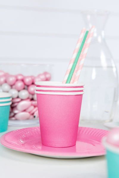PartyDeco Popieriniai šiaudeliai „Rožinė - Balta" 19.5 cm, 10 vnt. - Uogų kopos