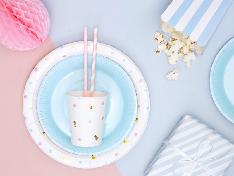 PartyDeco Popieriniai šiaudeliai „Rožinė - Balta" 19.5 cm, 10 vnt. - Uogų kopos