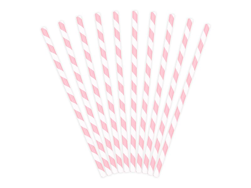 PartyDeco Popieriniai šiaudeliai „Rožinė - Balta" 19.5 cm, 10 vnt. - Uogų kopos