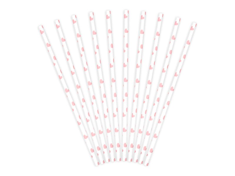 PartyDeco Popieriniai šiaudeliai „Širdelės" 19,5 cm, 10 vnt. - Uogų kopos