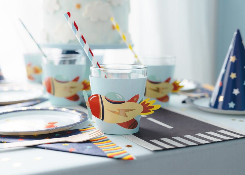 PartyDeco Puodelių rankovėlės „Lėktuvai“, 23 x 9,5 cm - Uogų kopos